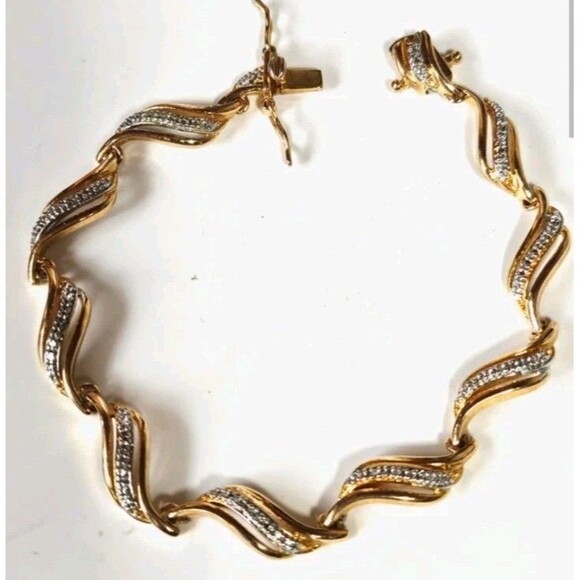 Diamond Accent Tennis Fancy Link Bracelet Tri Tone 18k  Silver  Plated PAJBB QVC - Picture 2 of 11